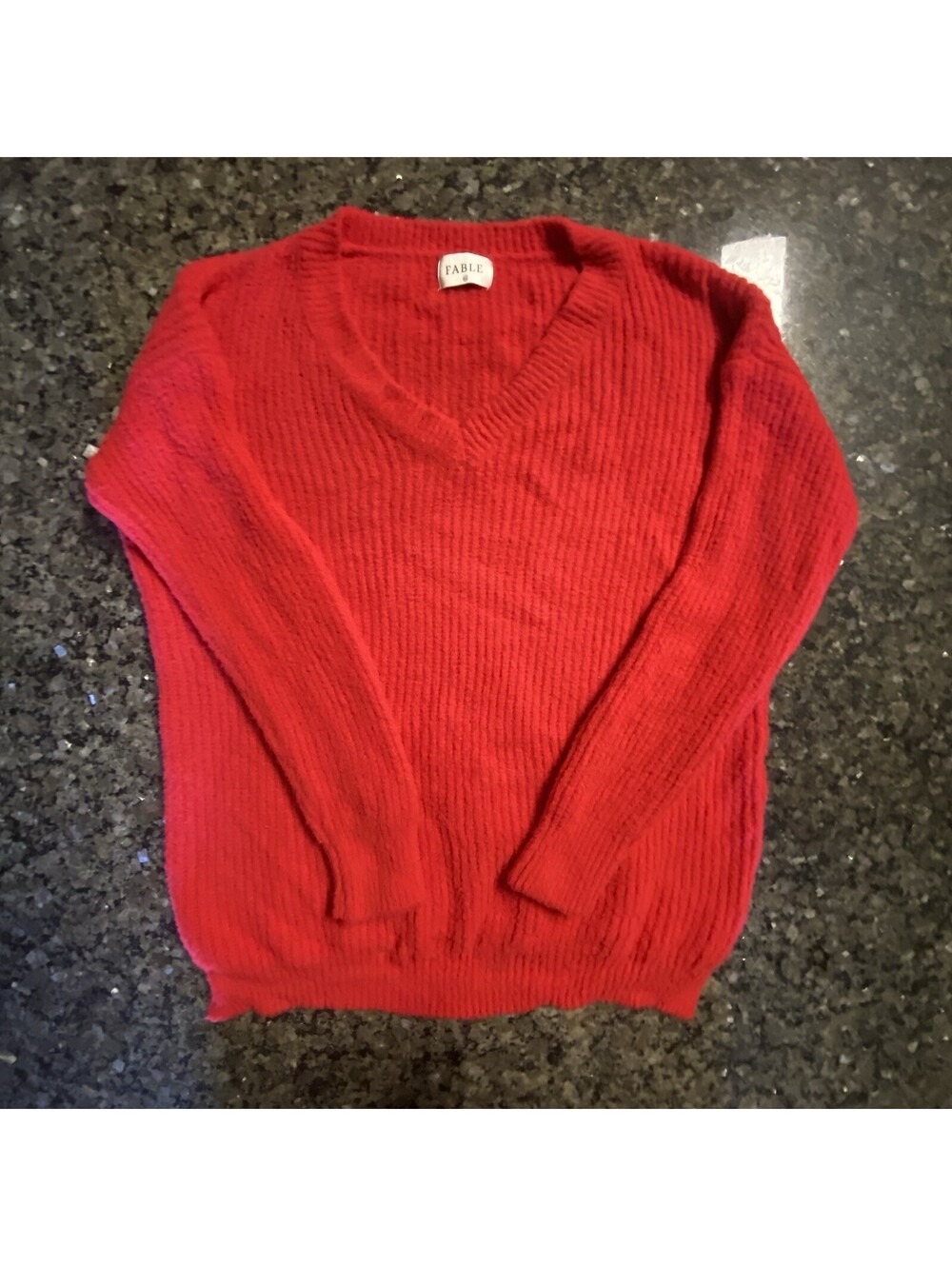 Fable Red V-Neck Ribbed Knit Oversized Sweater Women’s XXL Cozy Pullover